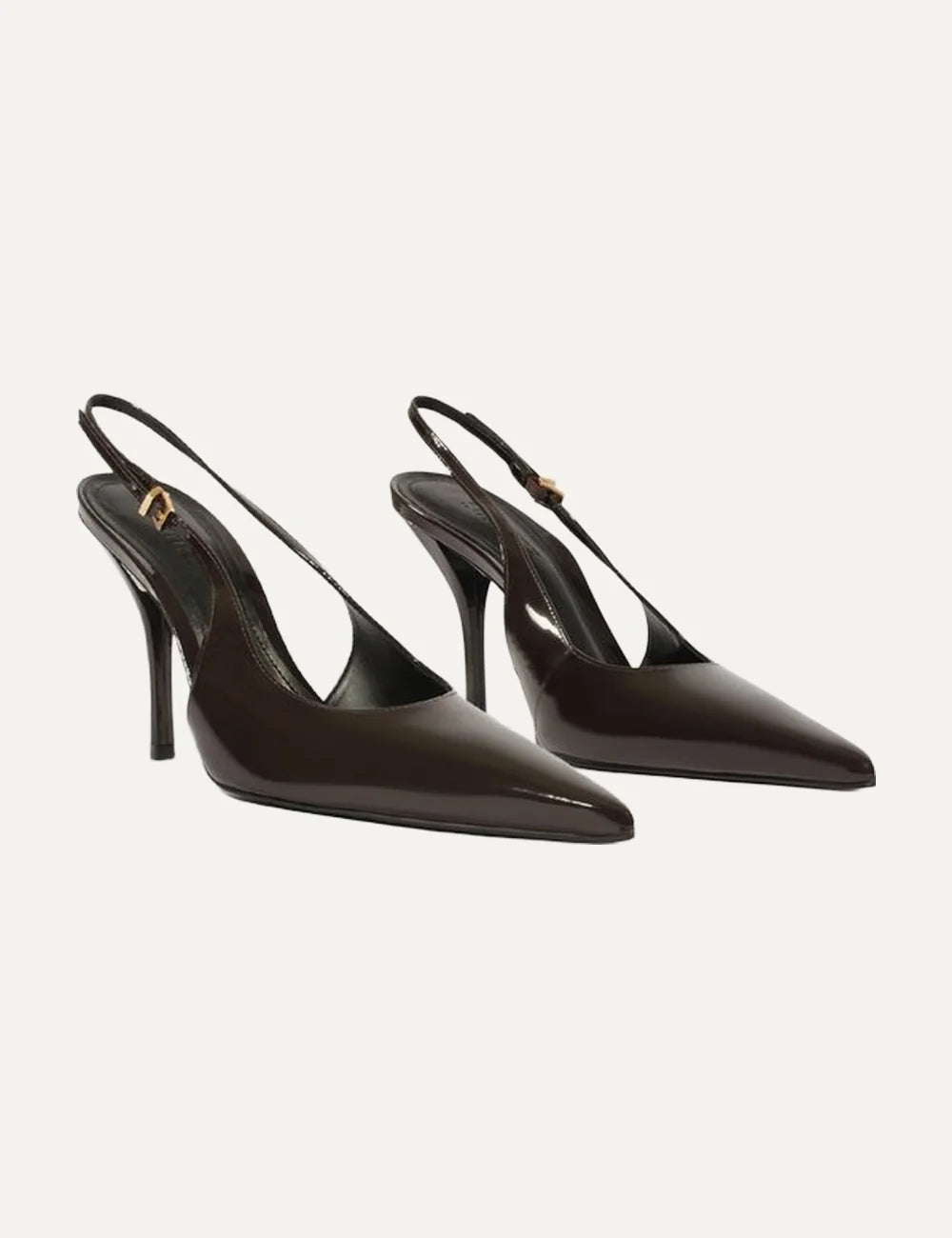 Schutz Women’s Dark Brown Leather Slingback Pumps pair ront angle