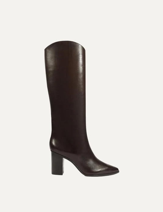 Schutz Women’s Dark Brown Leather Western Knee-High Boots side view