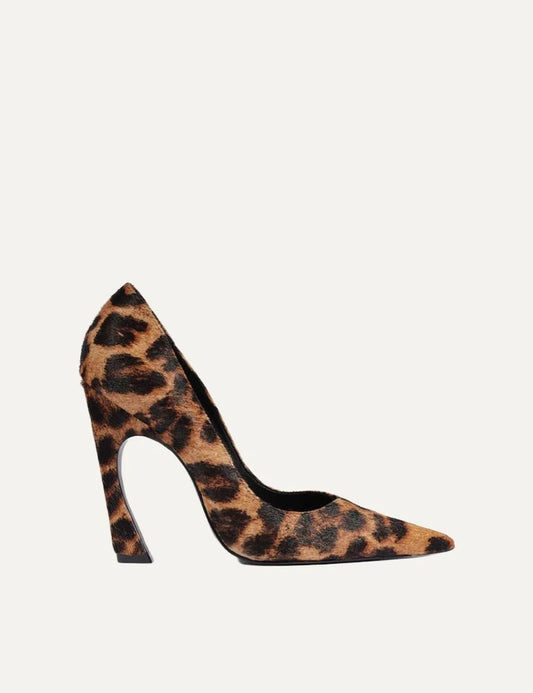 Schutz Women’s Leopard-Print Leather Curved High-Heel Pumps side view