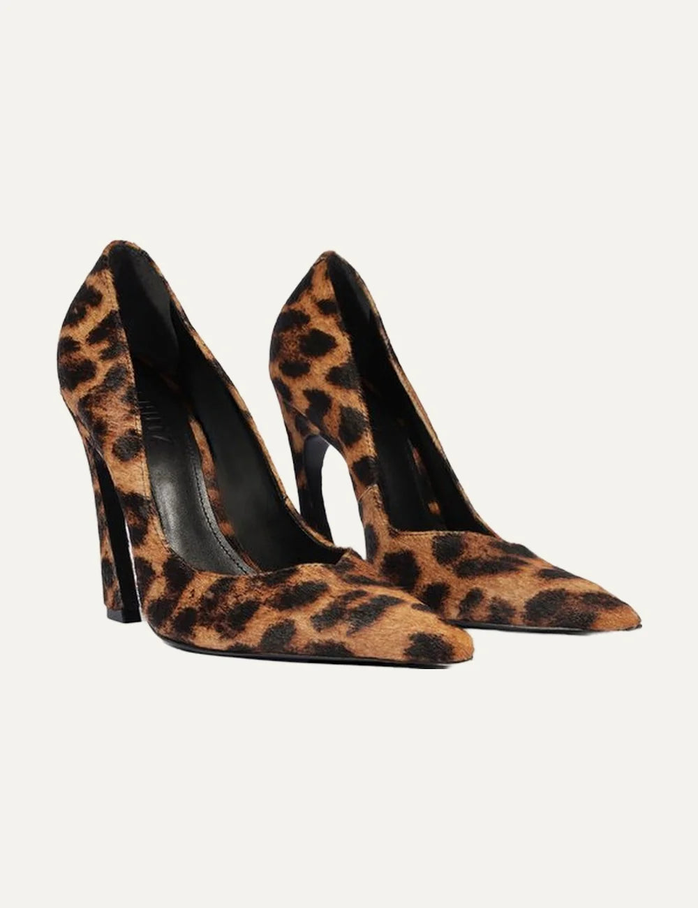 Schutz Women’s Leopard-Print Leather Curved High-Heel Pumps pair front angle