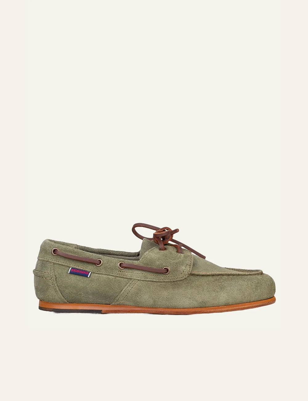 Sebago boat shoes suede antique green military front view
