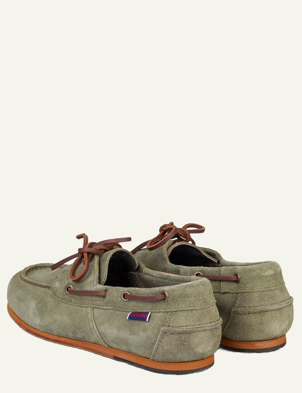 Sebago suede boat shoes antique green military angled view