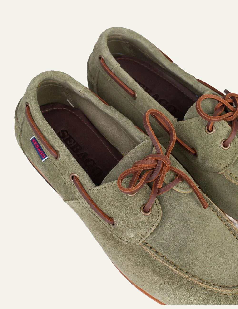 Sebago boat shoes suede antique green military detail view