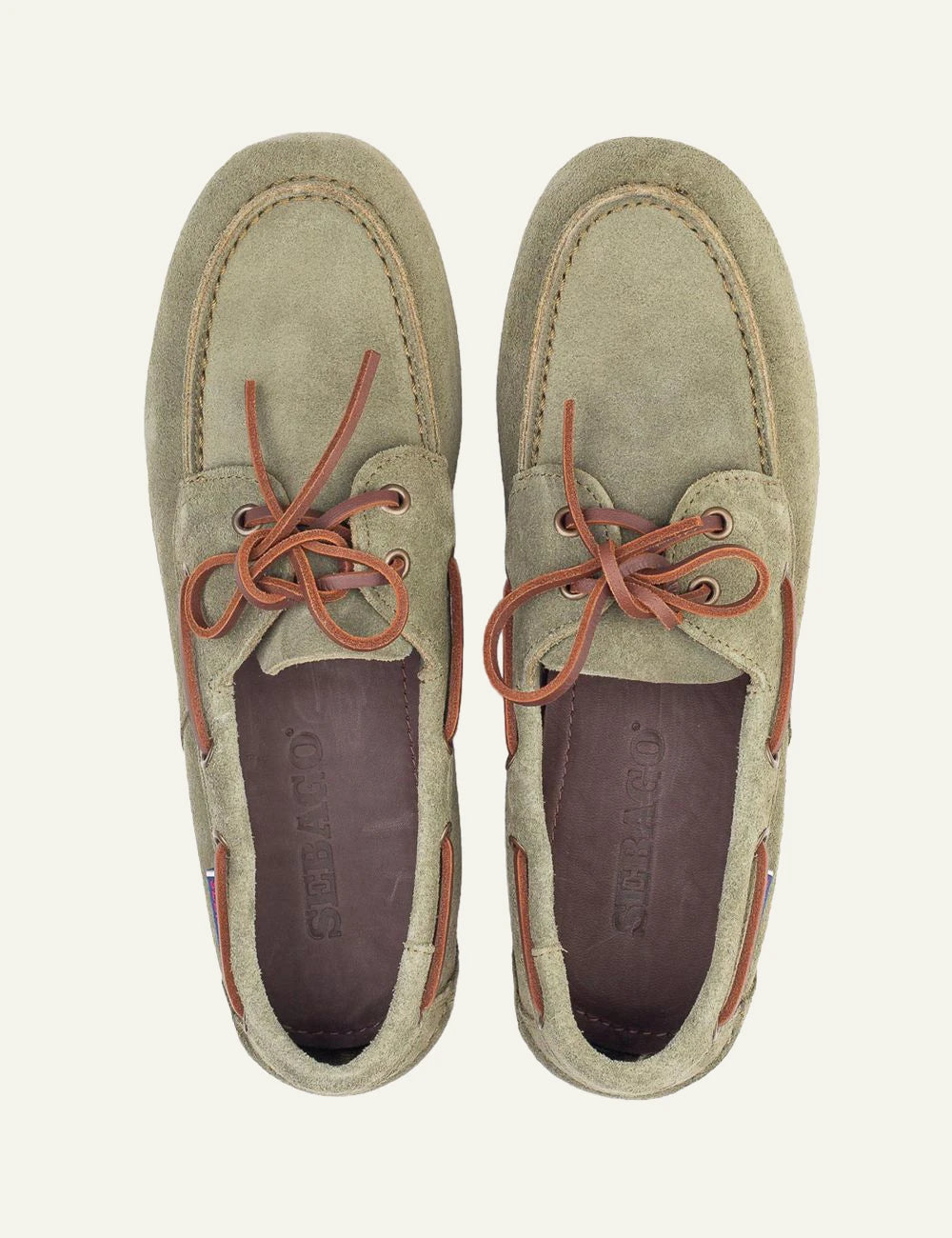 Sebago boat shoes suede antique green military top view