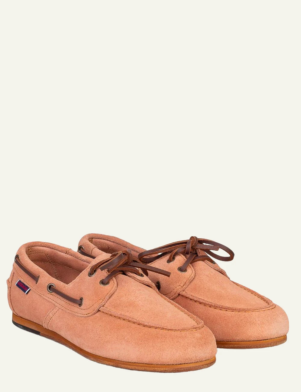 Sebago suede boat shoes antique pink angled front