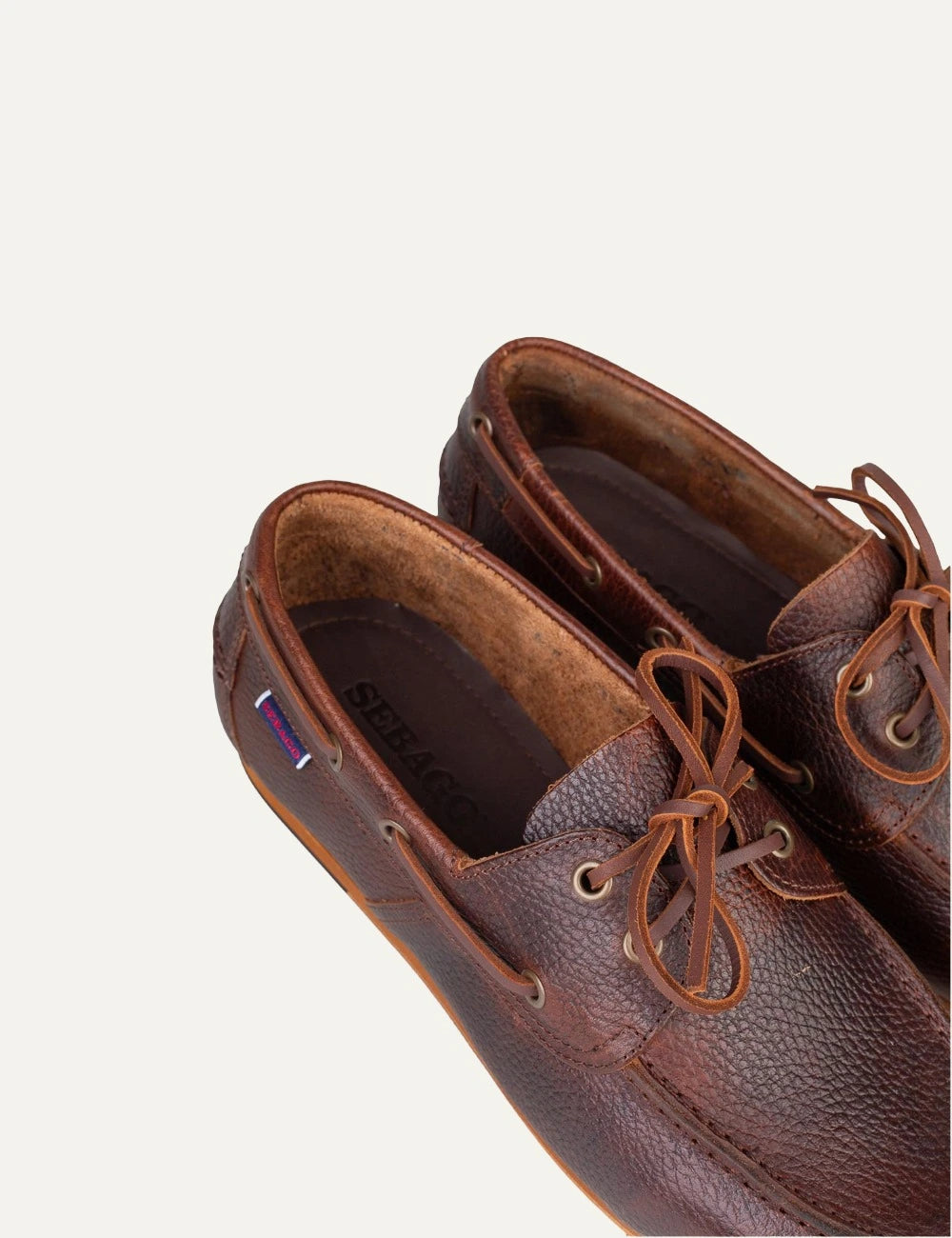 Sebago boat shoes καφέ δερμάτινα, detail leather texture &amp; laces