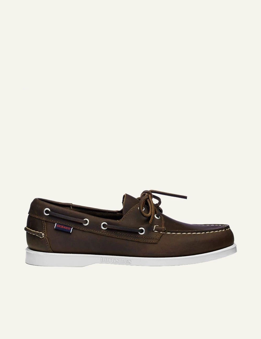 Sebago docksides leather dark brown boat shoes side view