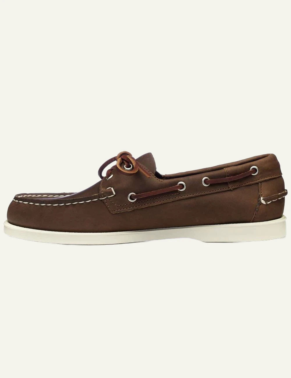 Sebago docksides leather dark brown boat shoes profile view