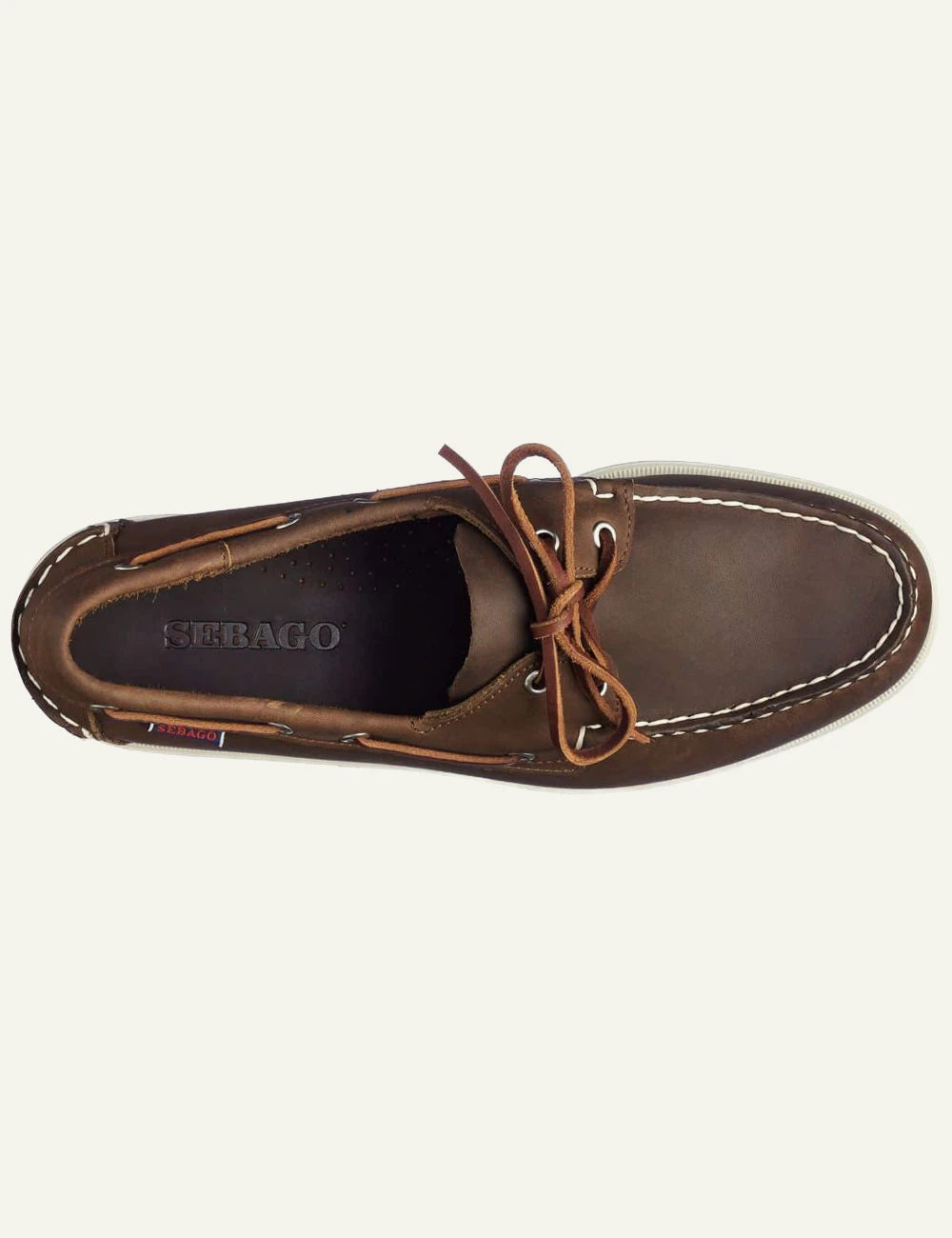 Sebago docksides leather dark brown boat shoes top view