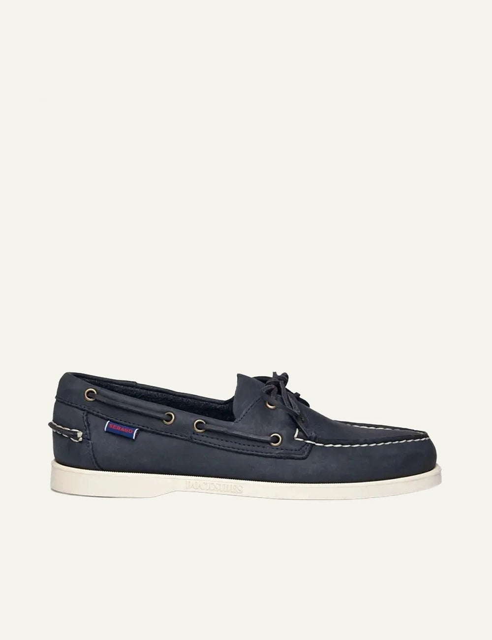 Sebago docksides leather navy boat shoes side view