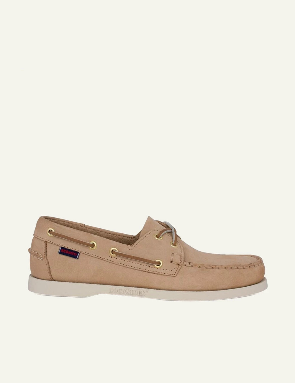 Sebago docksides nubuck beige boat shoes side view