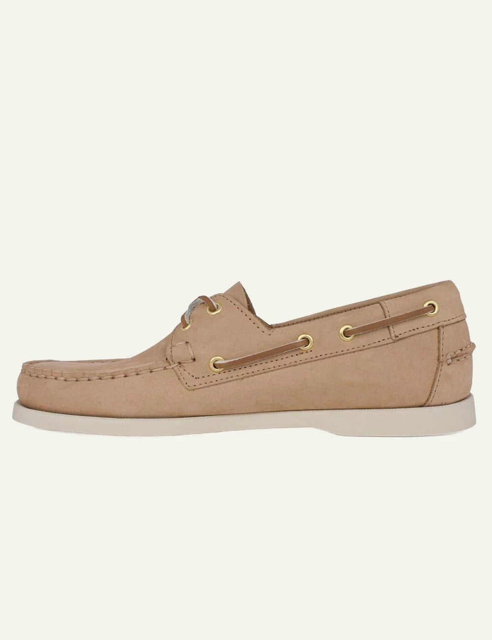 Sebago docksides nubuck beige boat shoes profile view
