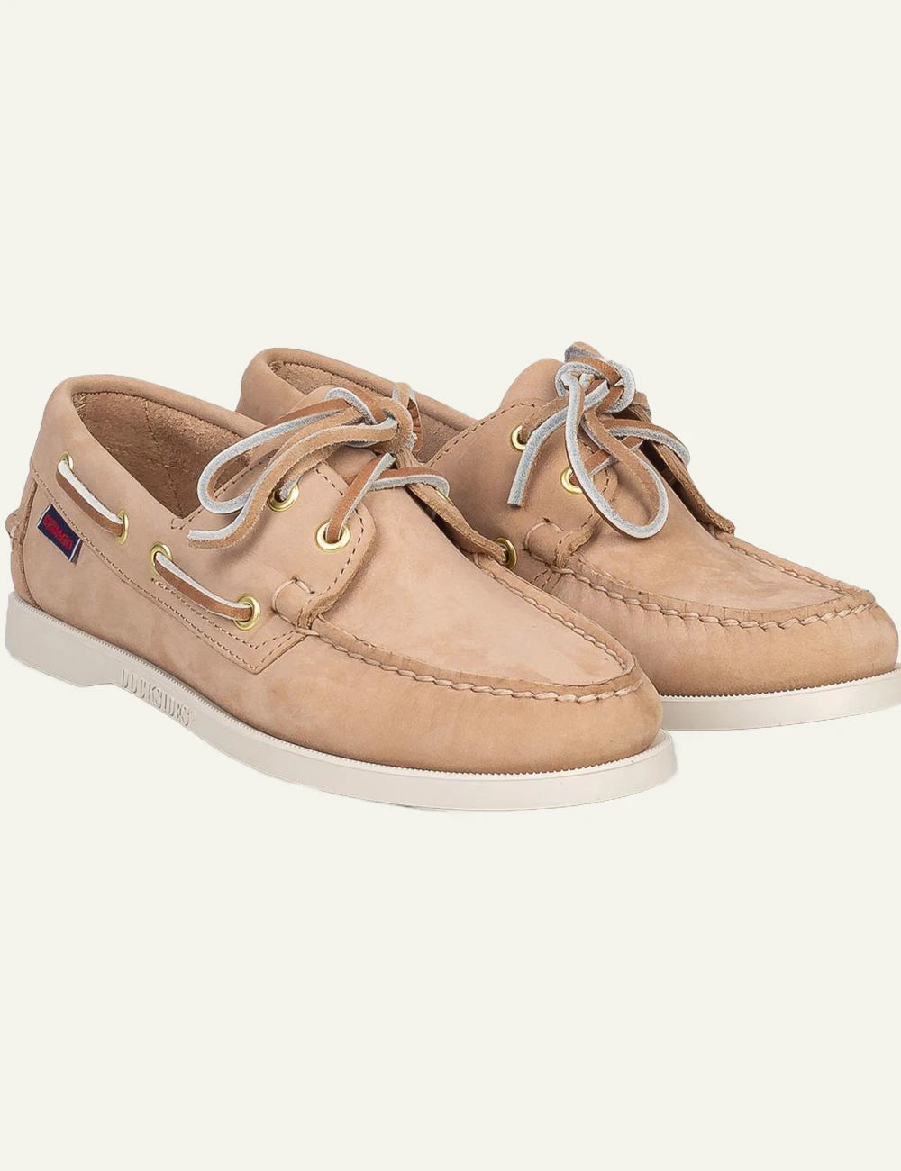 Sebago Docksides boat shoes suede beige profile view