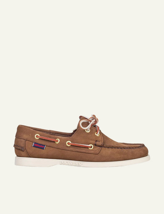 Sebago Docksides boat shoes suede brown side view