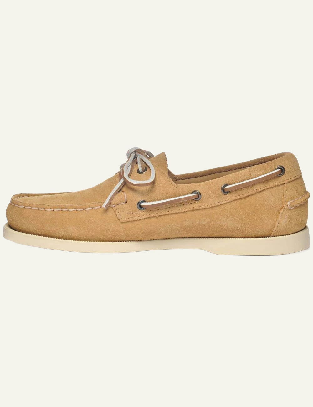 Sebago docksides suede sand boat shoes profile view