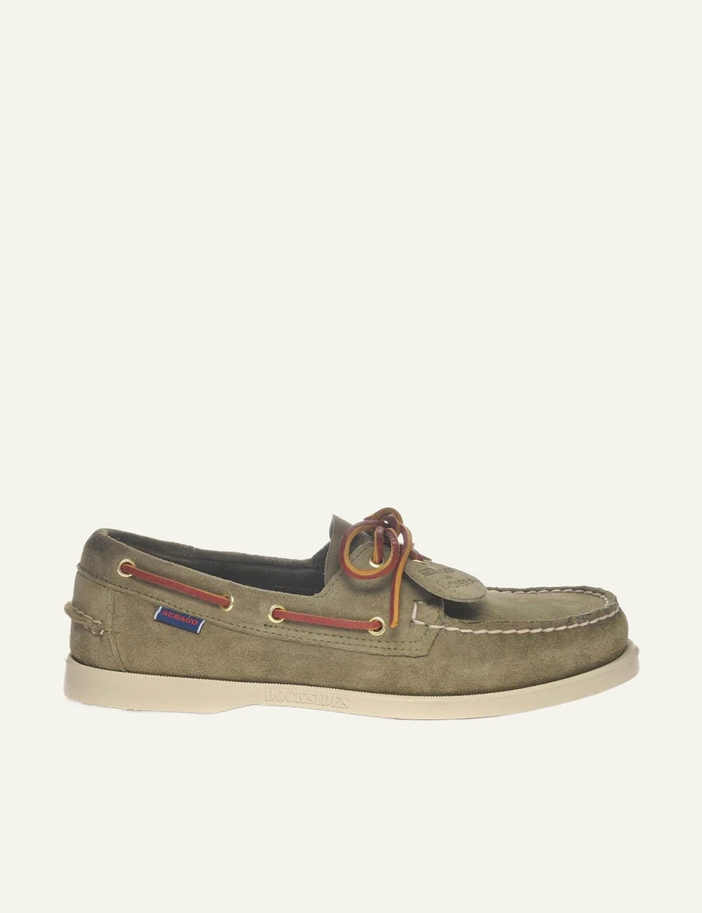 Sebago docksides suede olive boat shoes side view