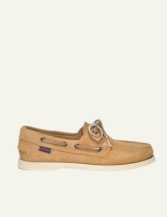 Sebago docksides suede sand boat shoes side view