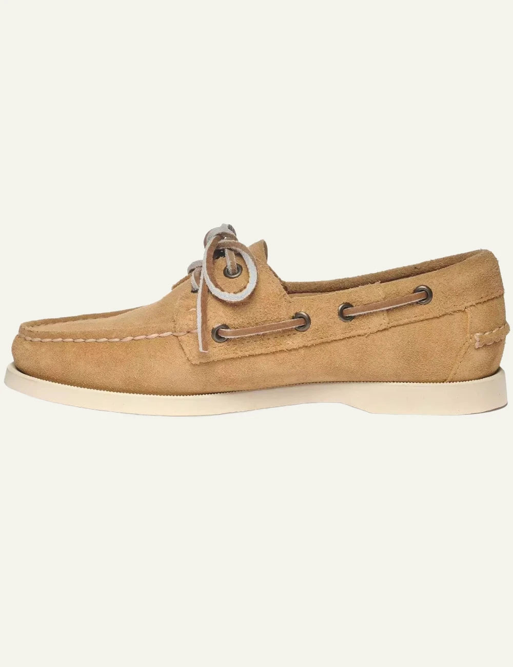 Sebago docksides suede sand boat shoes profile view