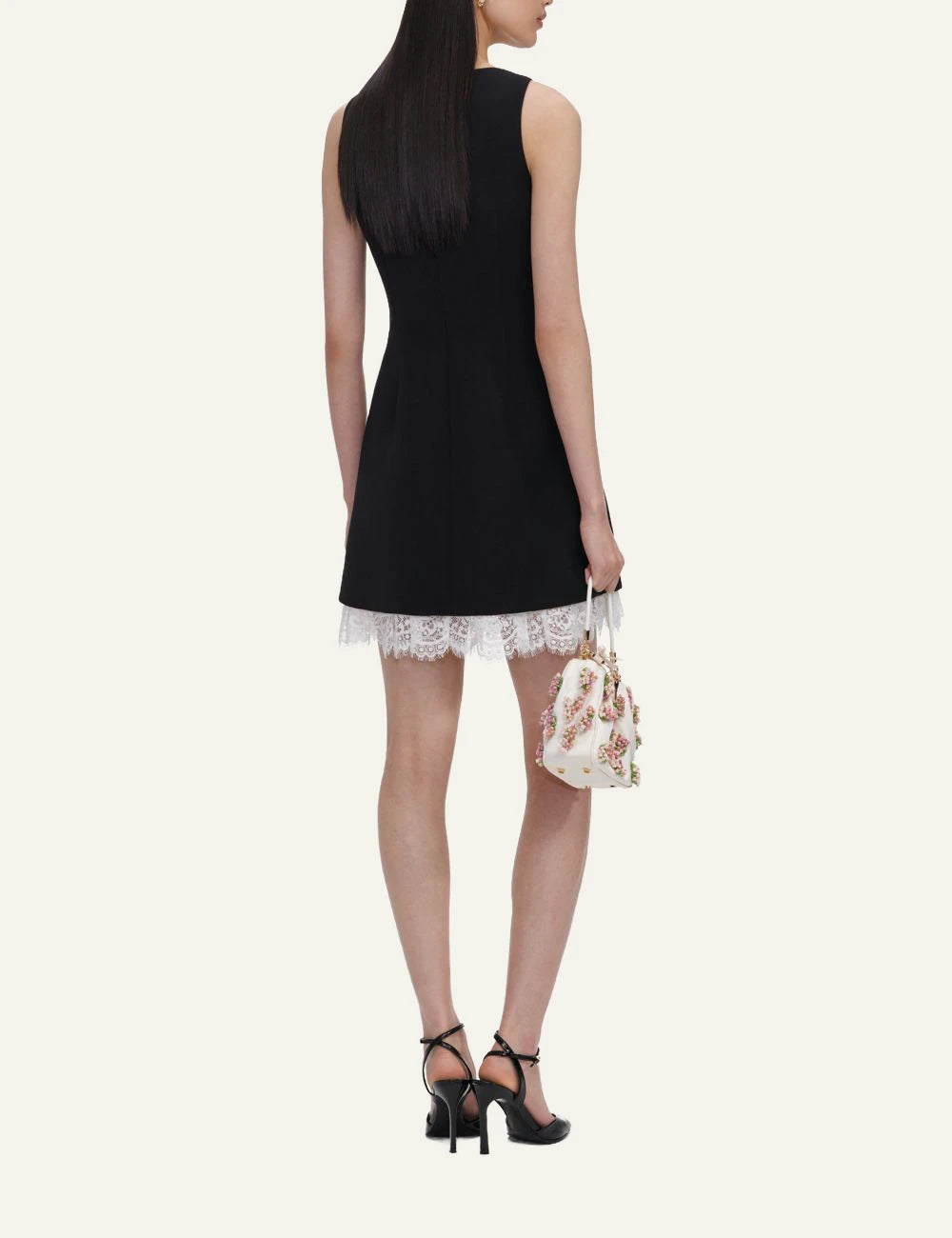 Self-Portrait black crepe mini dress with lace bow detail and lace hem back