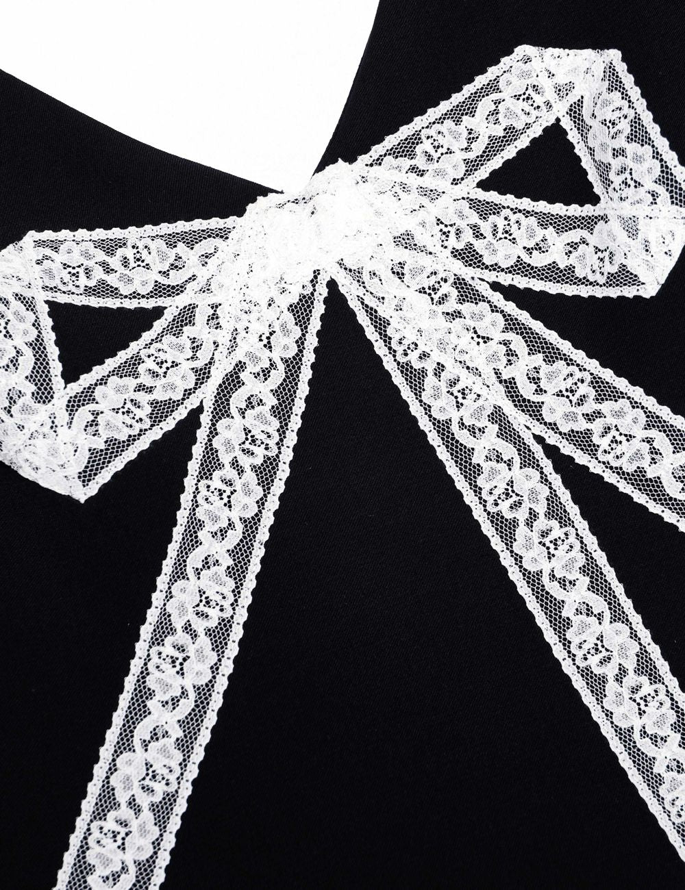 Self-Portrait black crepe mini dress with lace bow detail and lace hem logo