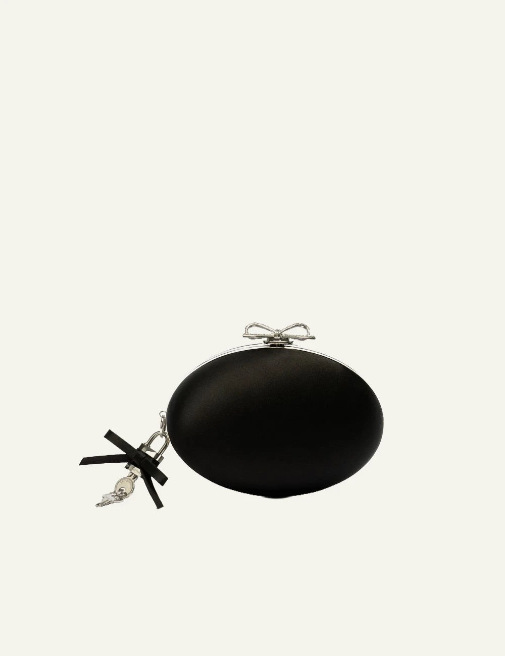 Self-Portrait black satin oval clutch bag