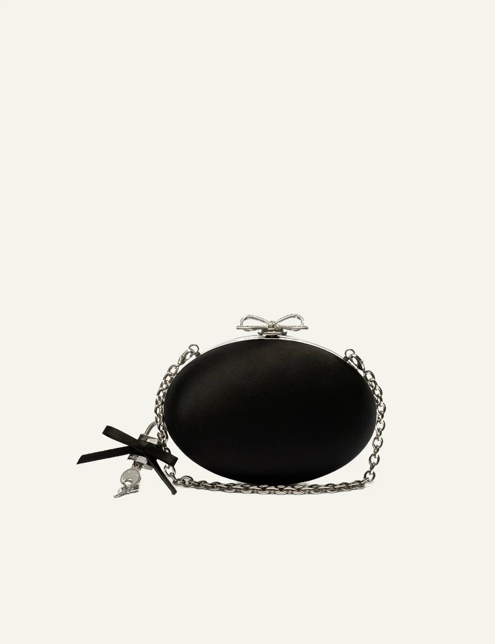 Self-Portrait black satin oval clutch with chain strap
