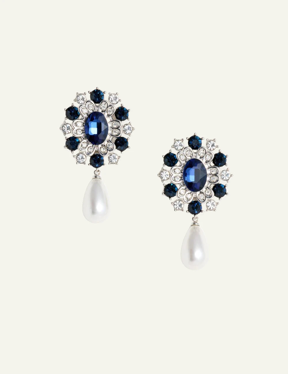 Self-Portrait blue crystal and faux pearl drop earrings