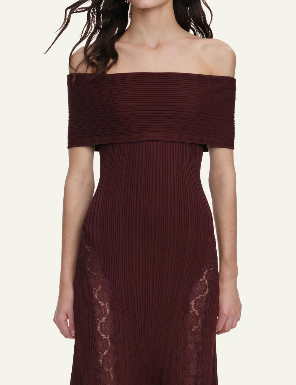 knee length dresses for ladies Burgundy Floral Lace Midi Dress – self-portrait-US