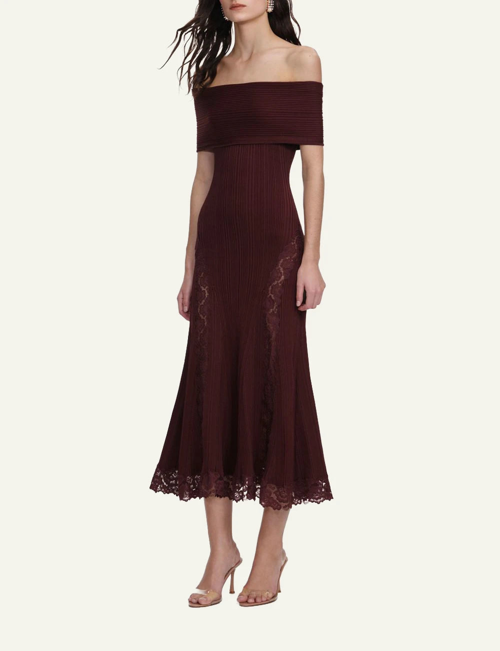 knee length dresses for ladies Burgundy floral lace midi dress – Daniello.com main image 1