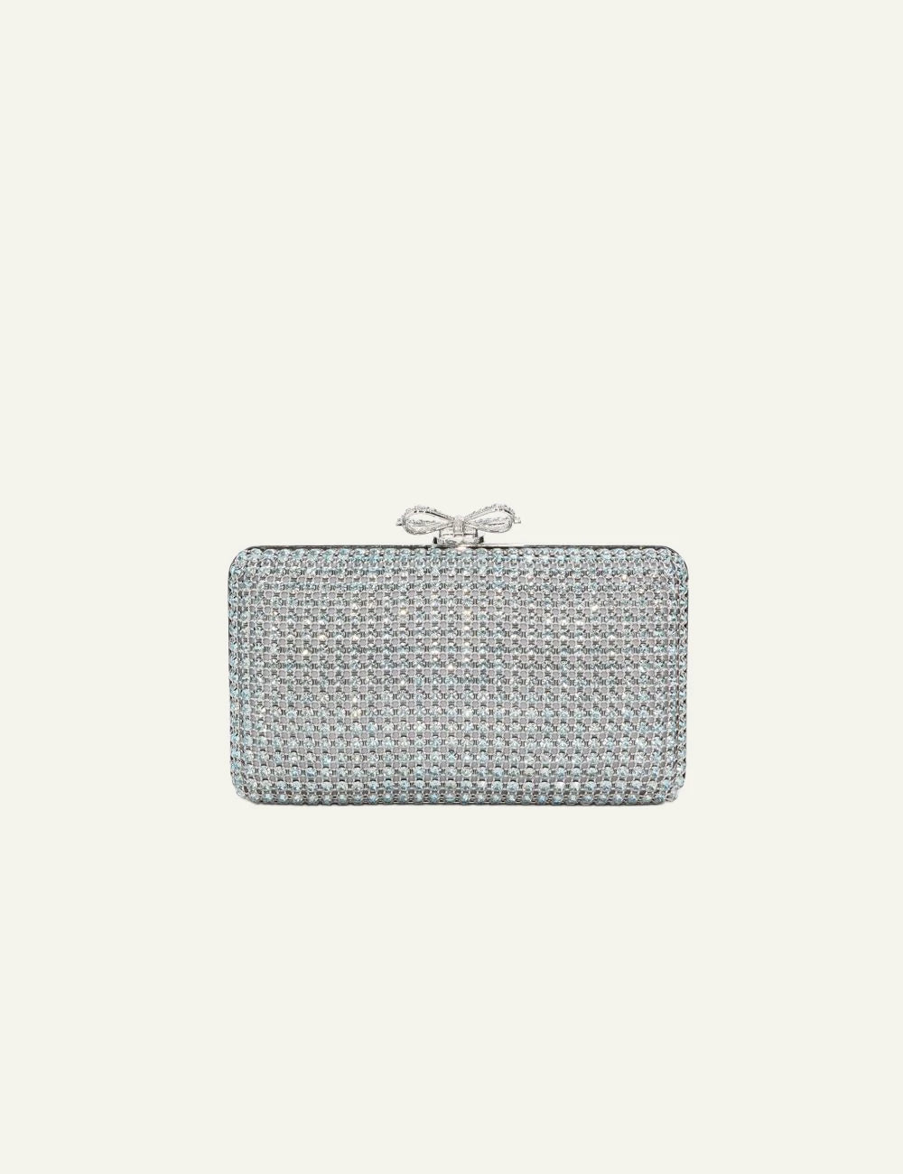 Self Portrait crystal clutch silver chainmail bag bow detail evening front