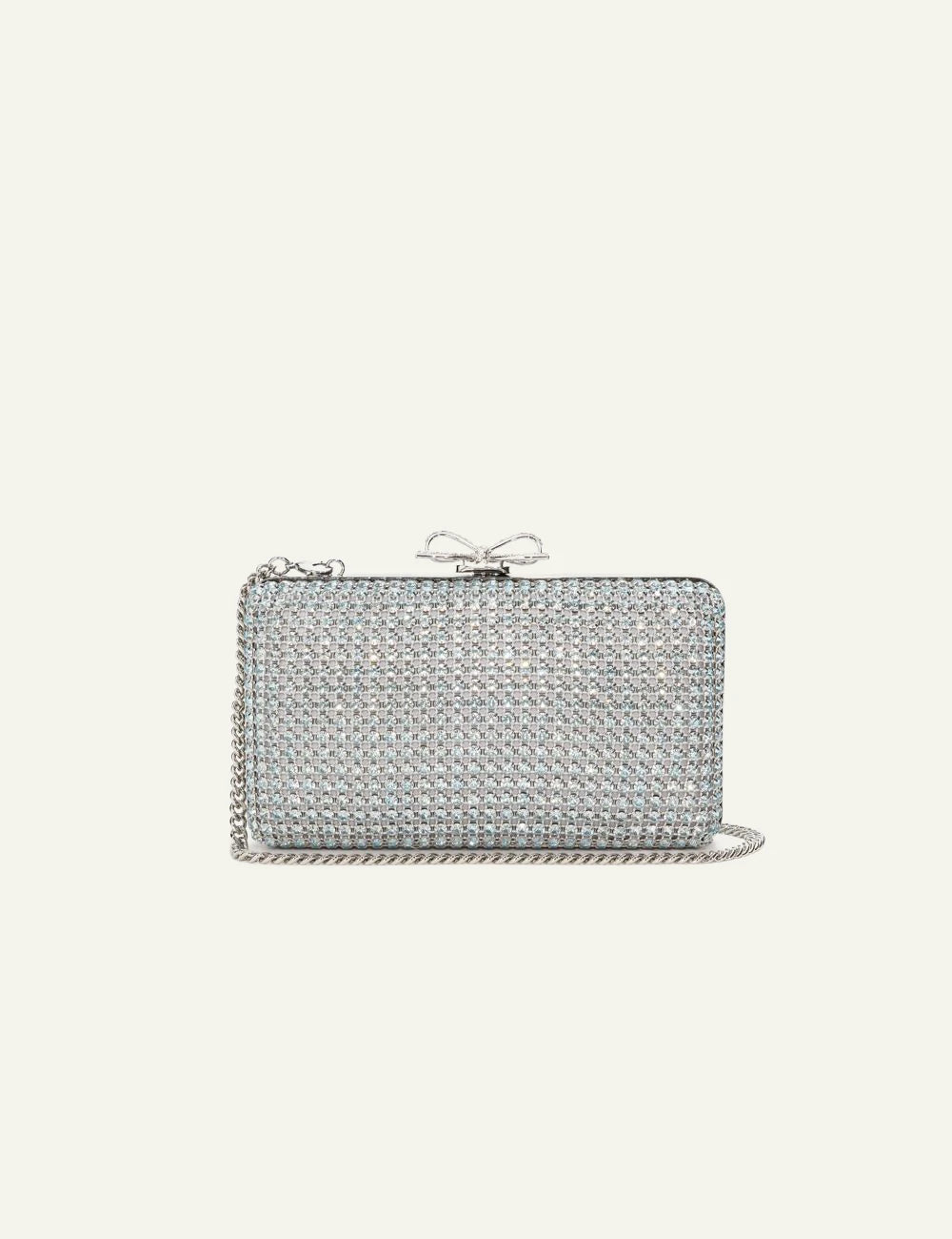 Self Portrait crystal clutch silver chainmail bag bow detail evening front detail