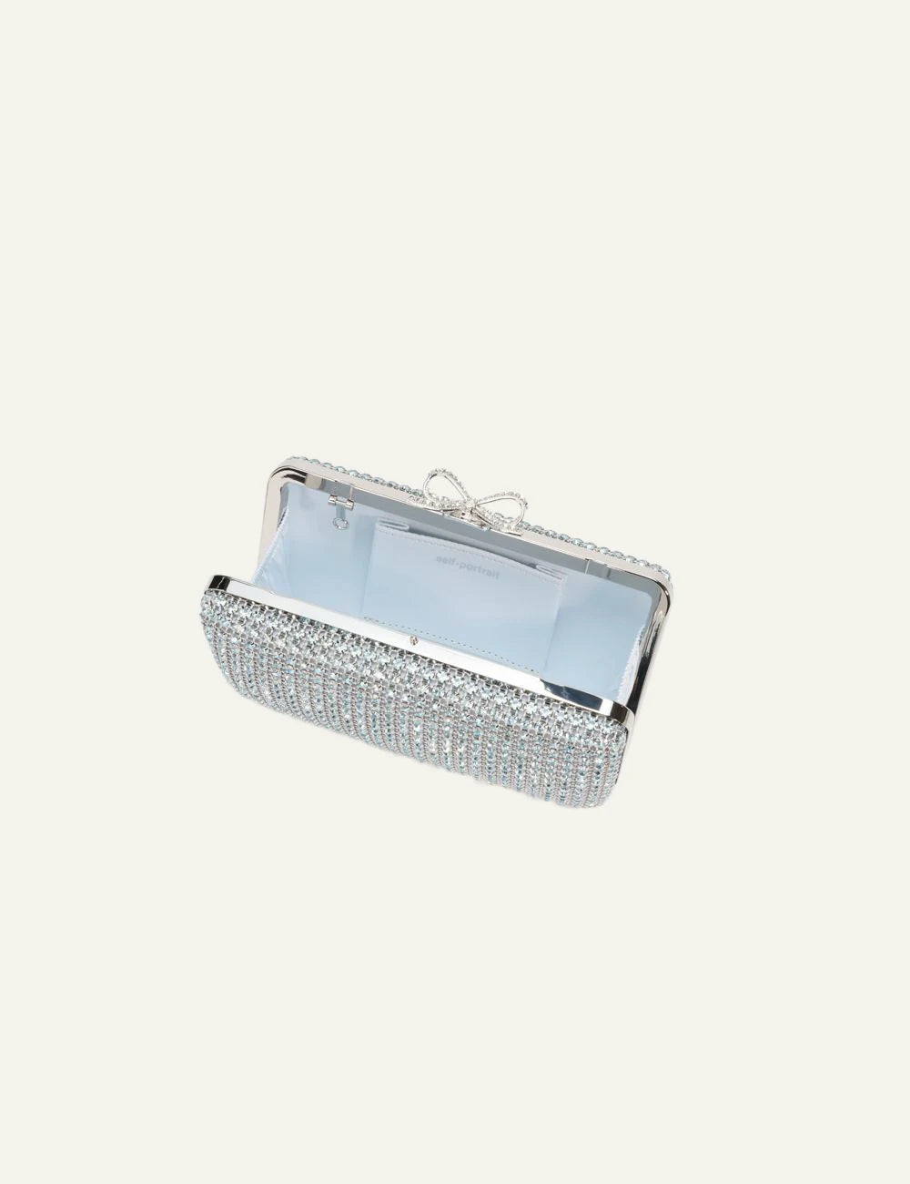 Self Portrait crystal clutch silver chainmail bag bow detail evening top