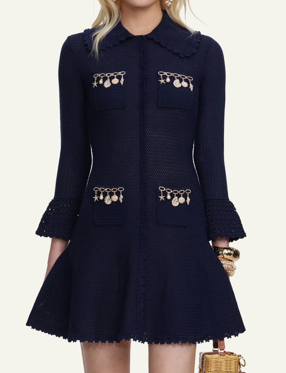 SELF-PORTRAIT EMB KNIT MINI DRESS NAVY – Simple Caracters