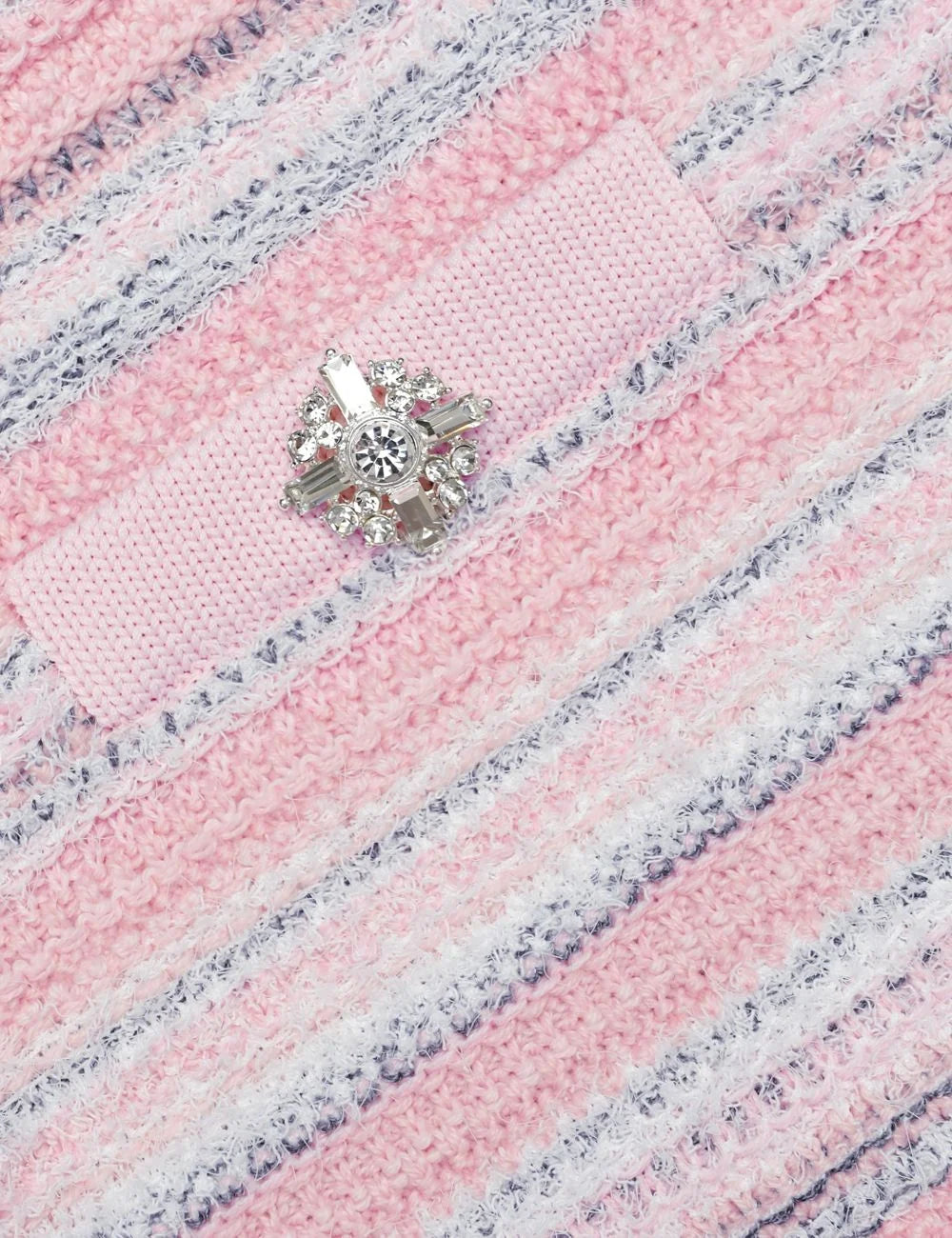 Self-Portrait knit skirt pastel striped mini with crystal buttons front detail view
