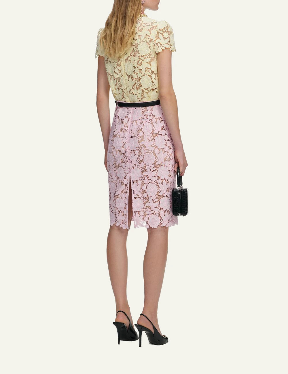 SELF-PORTRAIT LACE MIDI SKIRT PINK