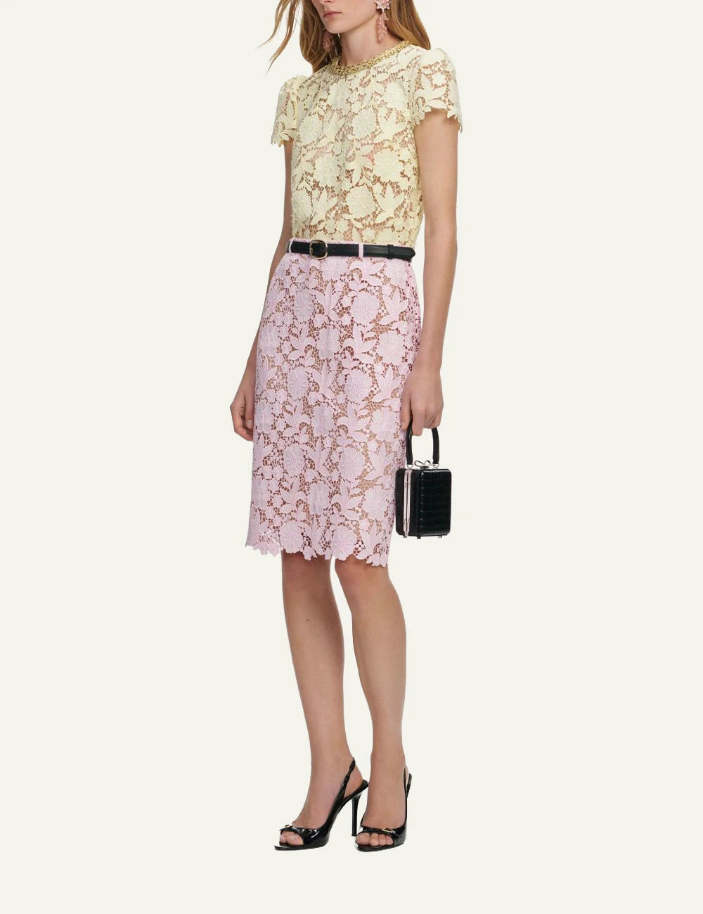 Self Portrait pink lace midi skirt side view detail