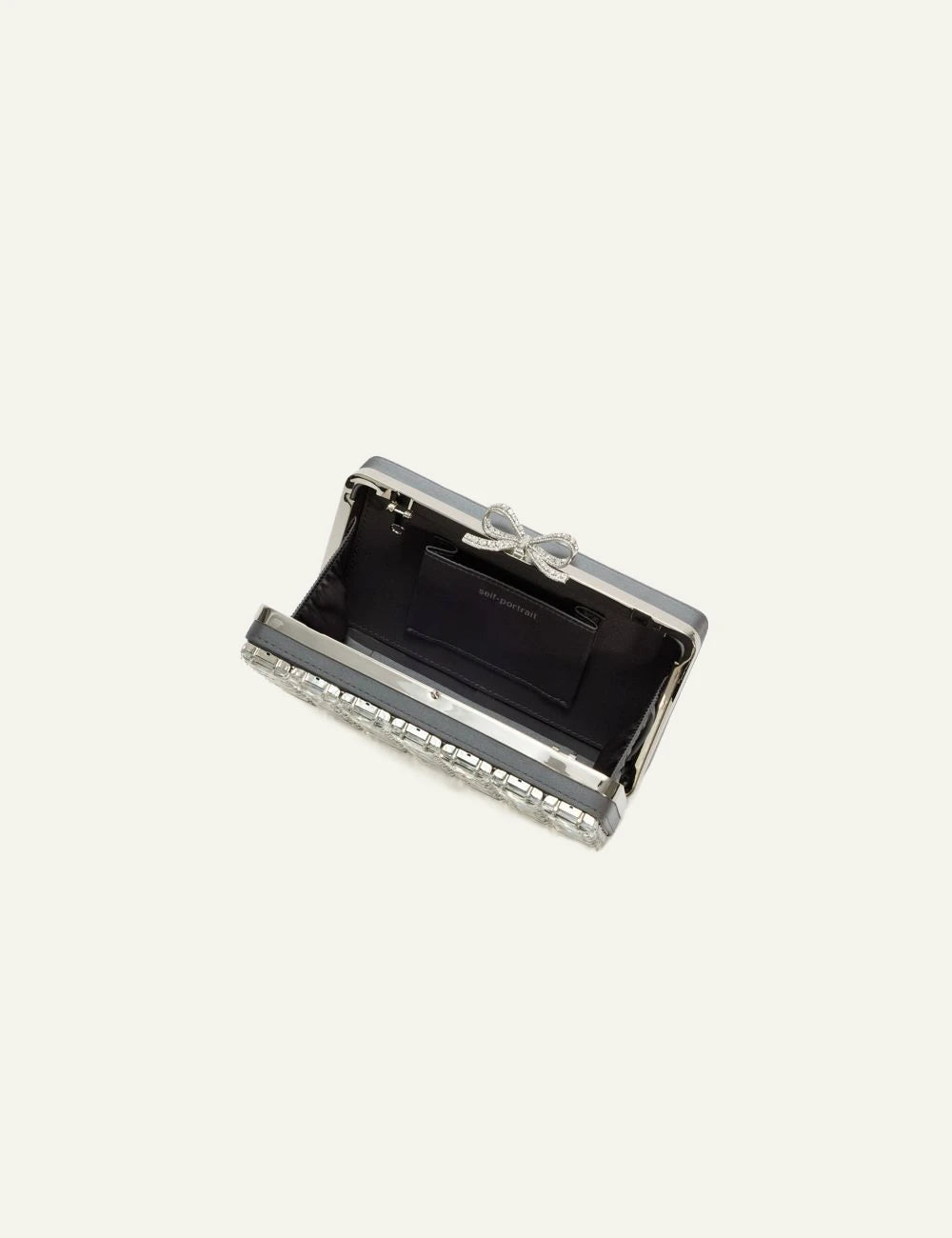 Self Portrait rhinestone clutch silver satin crystal bow evening bag top