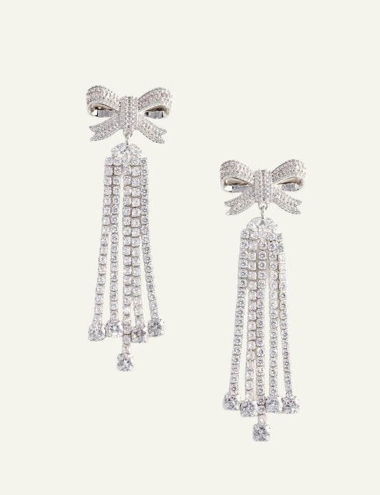 Self-Portrait silver crystal bow drop earrings