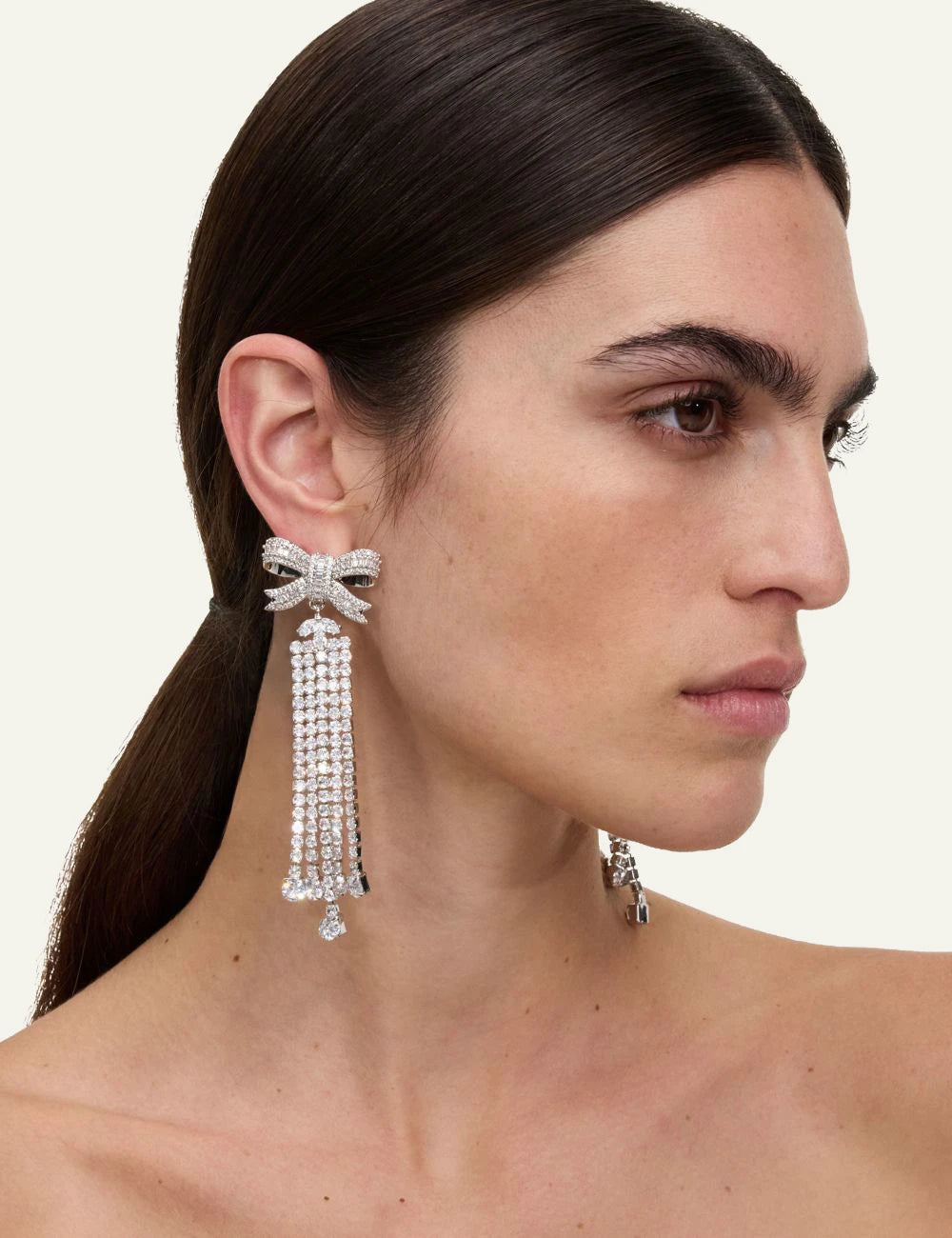 Self-Portrait silver crystal bow drop earrings side view