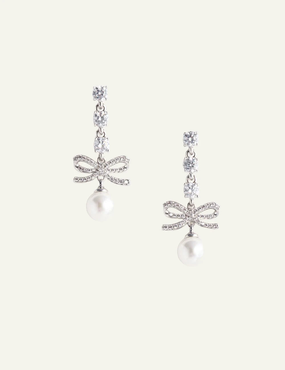 Self-Portrait silver crystal bow pearl drop earrings