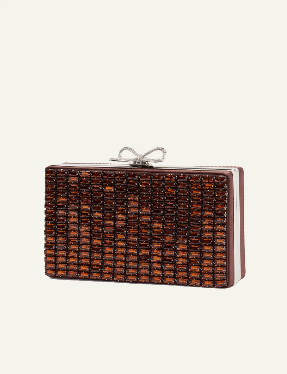 Self-Portrait brown crystal chainmail clutch bag side view