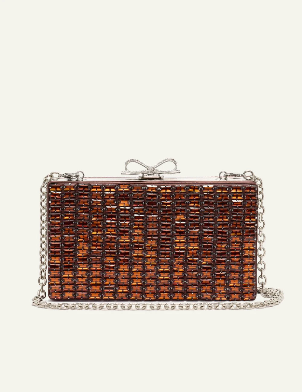 Self-Portrait brown crystal chainmail clutch bag product view