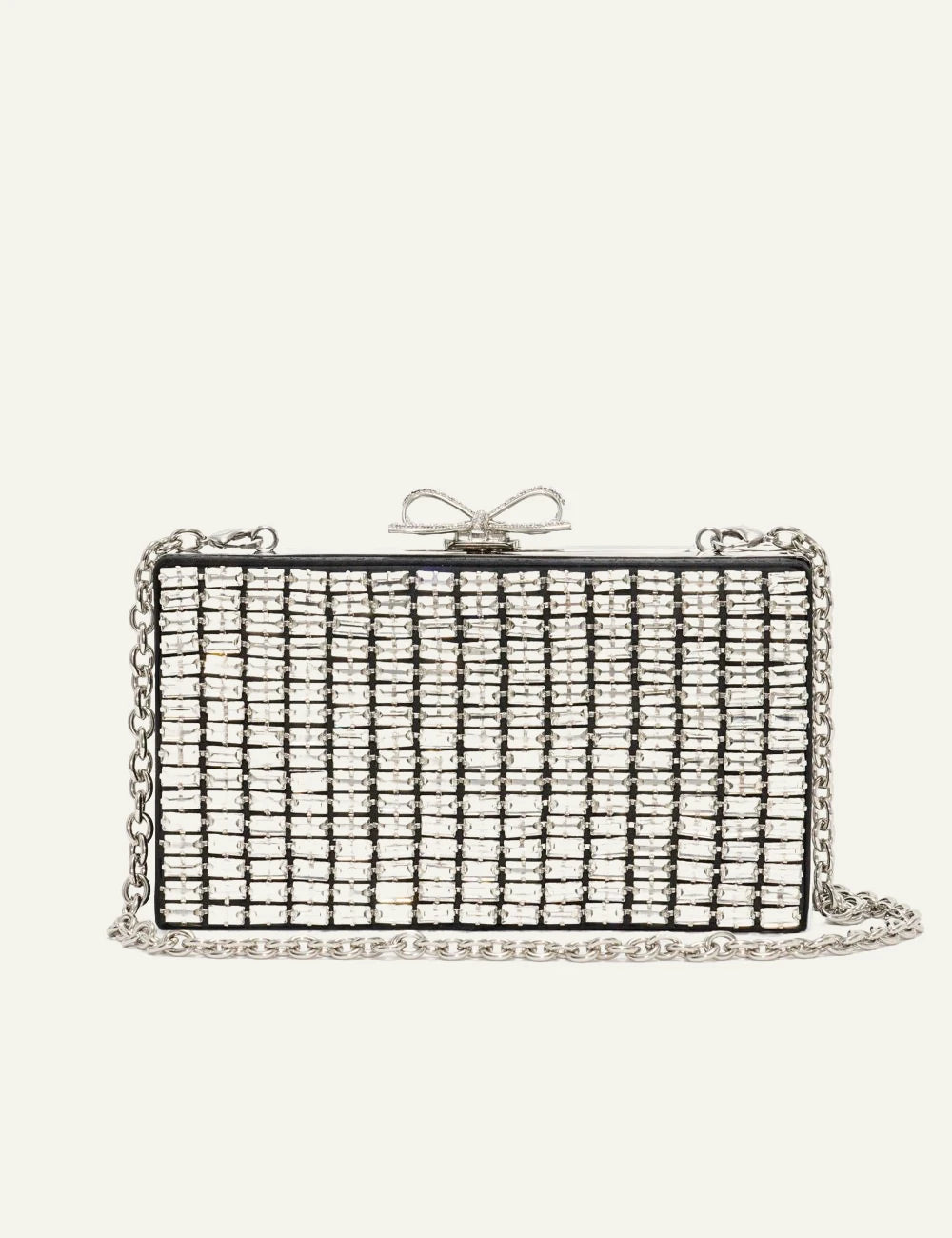 Self-Portrait silver crystal chainmail clutch bag product view