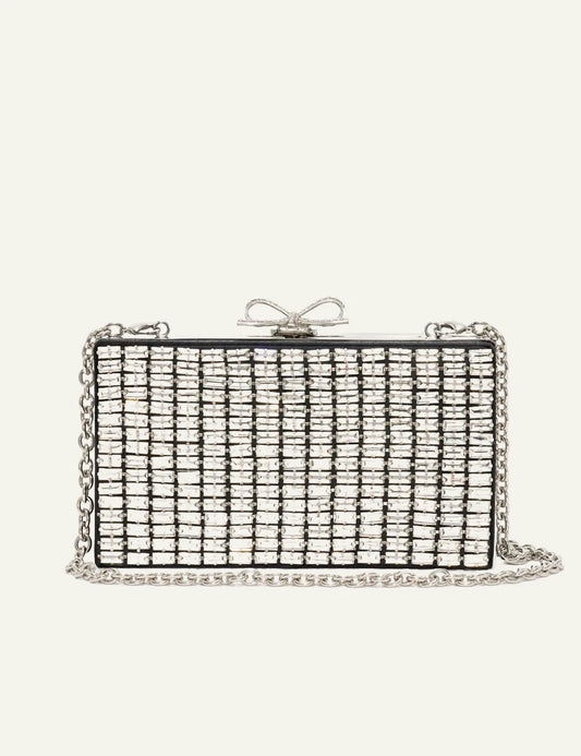 Self-Portrait silver crystal chainmail clutch bag product view