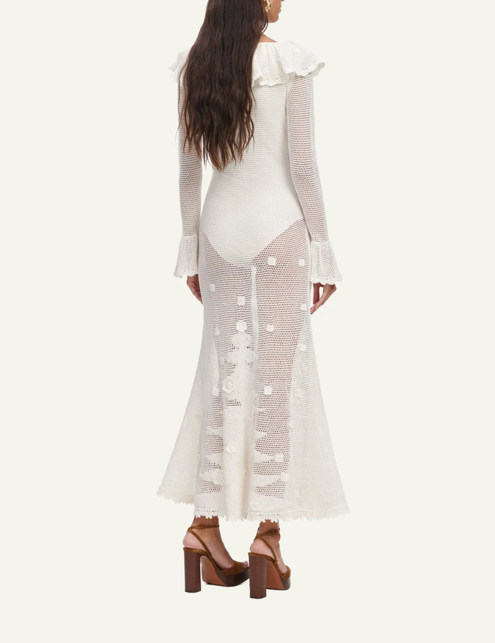 SELF-PORTRAIT CROCHET MIDI DRESS WHITE