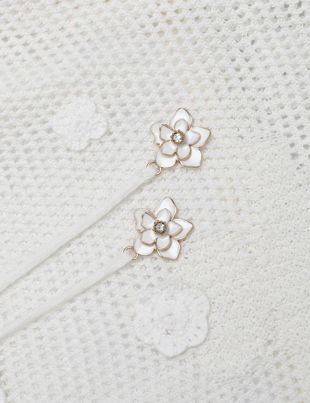 Self Portrait white crochet midi dress frill neckline detail view