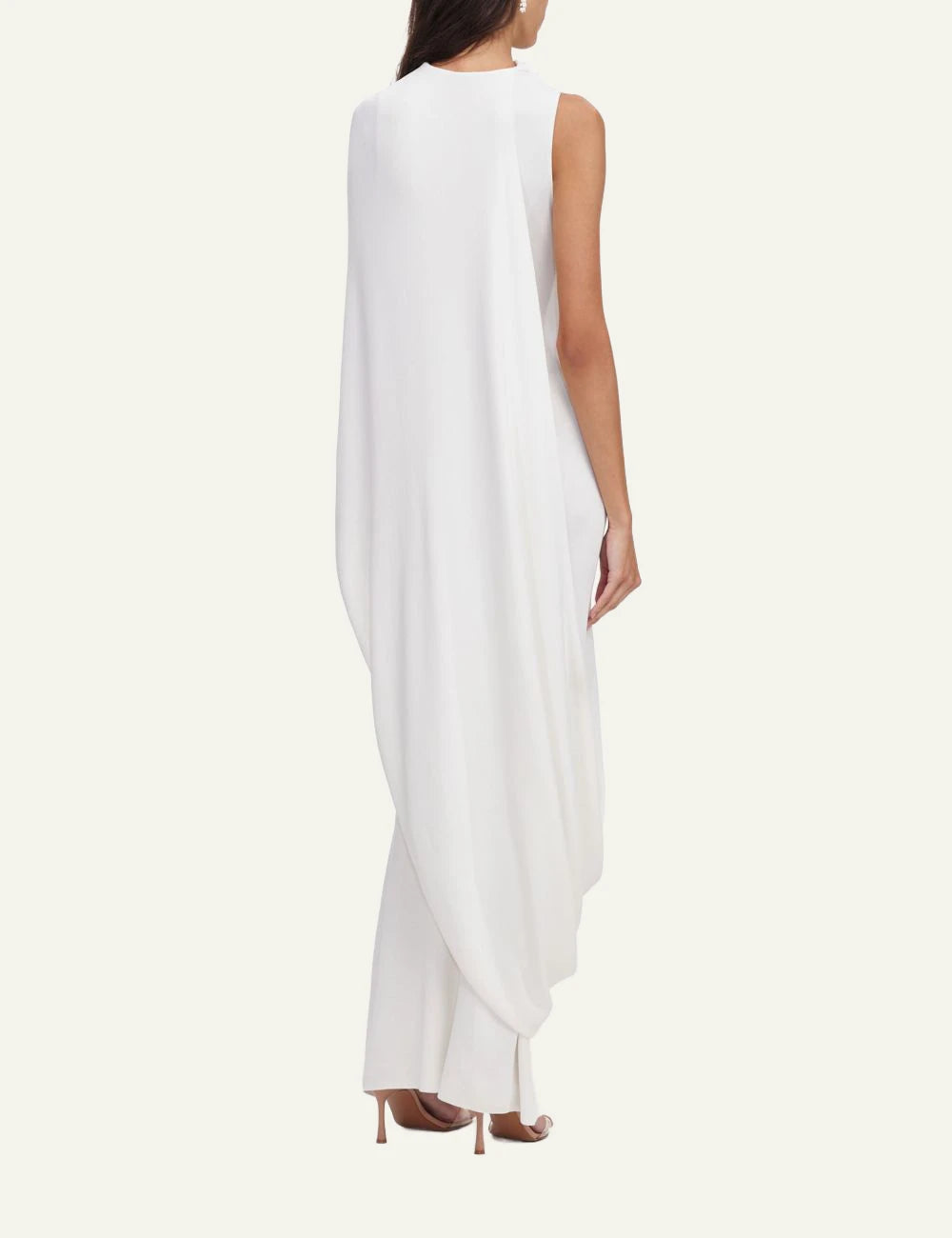 Self-Portrait white knit maxi dress with asymmetric neckline and draped detail back