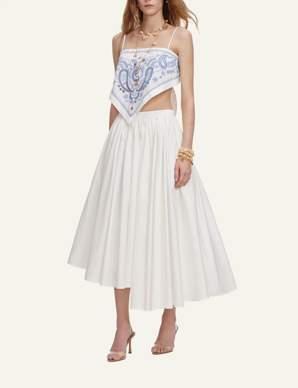 Self Portrait white linen crop top blue bandana side