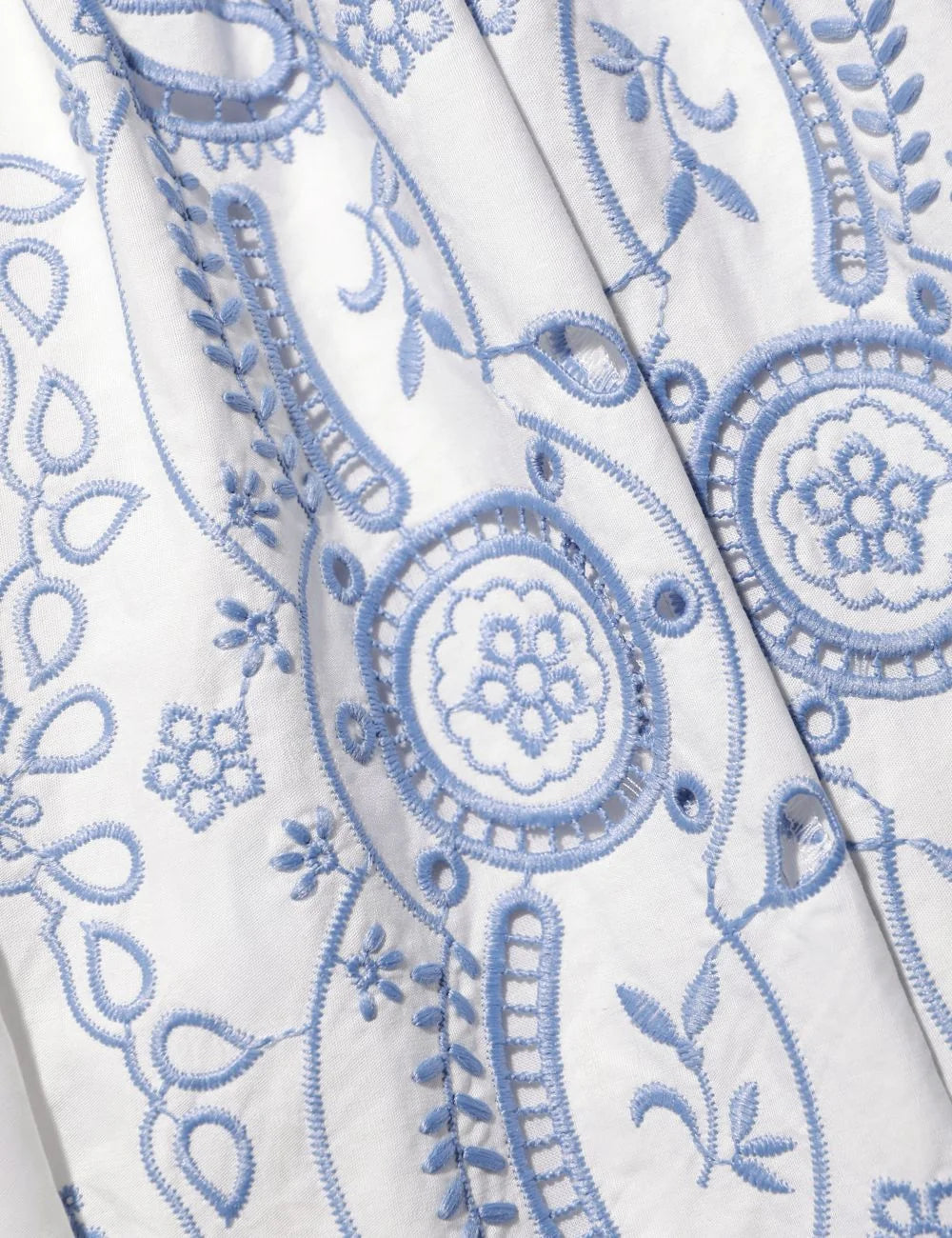 Self Portrait white linen midi skirt blue bandana print front detail view