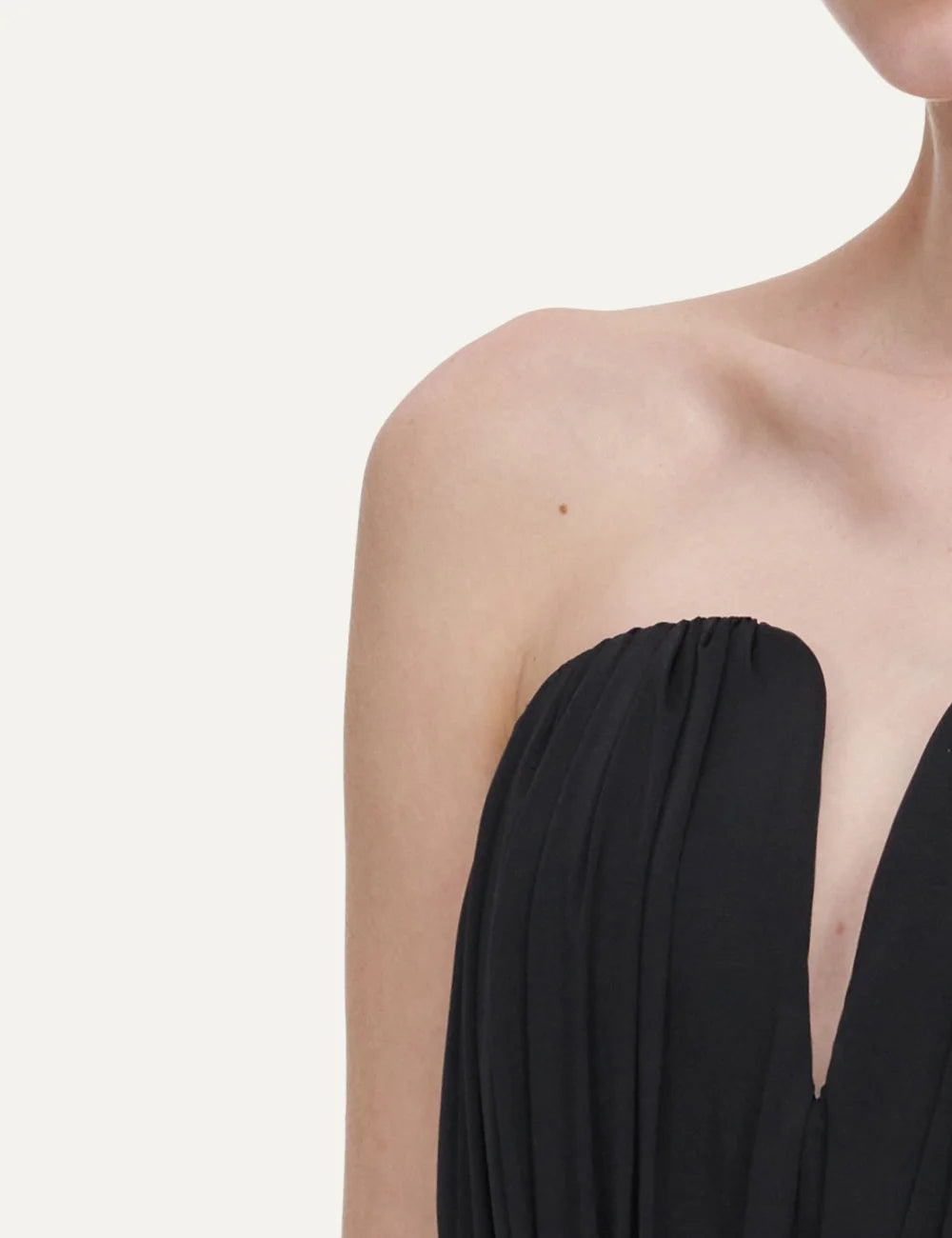 Self-Portrait women's black strapless cropped bandeau top with deep V neckline and gathered pleated detailing detail